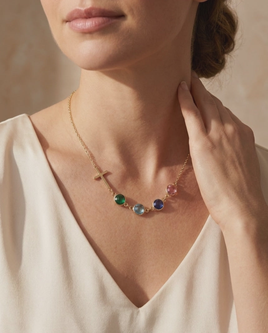 Cross with Birthstone Necklace