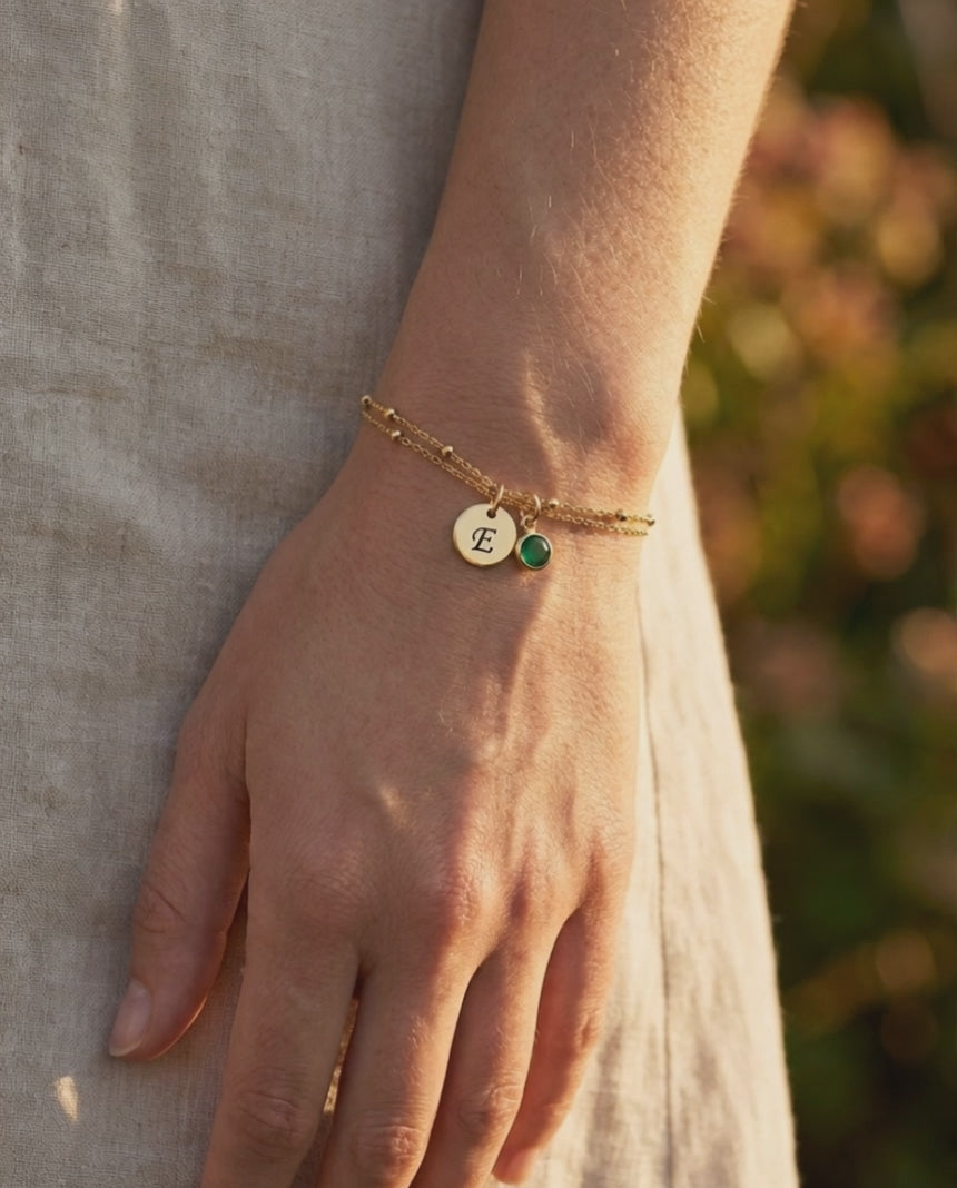 Birthstone and Initial Bracelet