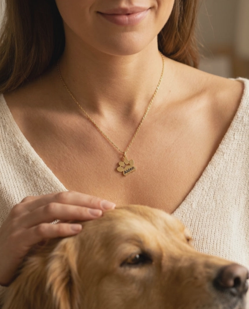 Personalized Paw Print Name Necklace