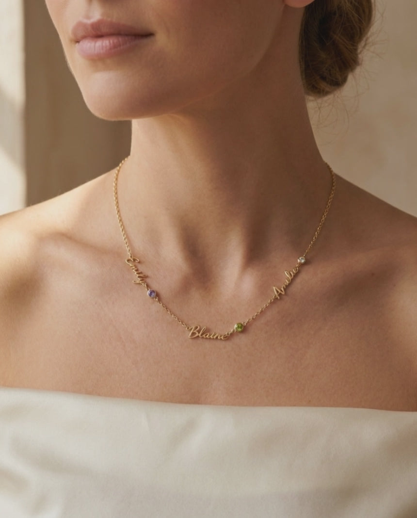 Multiple Name and Birthstone Necklace