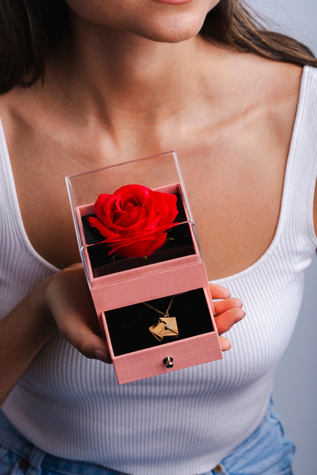 Personalized Envelope Letter Necklace with Real Rose Box - CG4349S