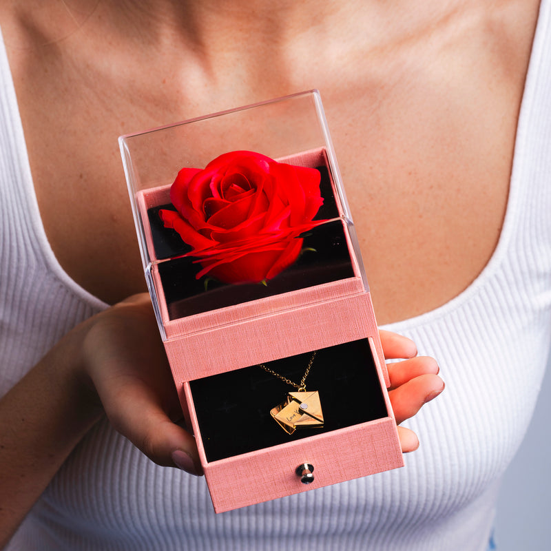 Personalized Envelope Letter Necklace with Real Rose Box - CG4349S