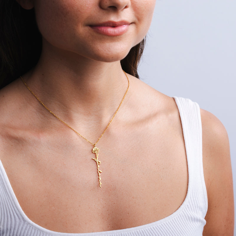 Personalized Name Necklace with Birth Flower - CG0603S,CG0604S,CG0605S,CG4447S
