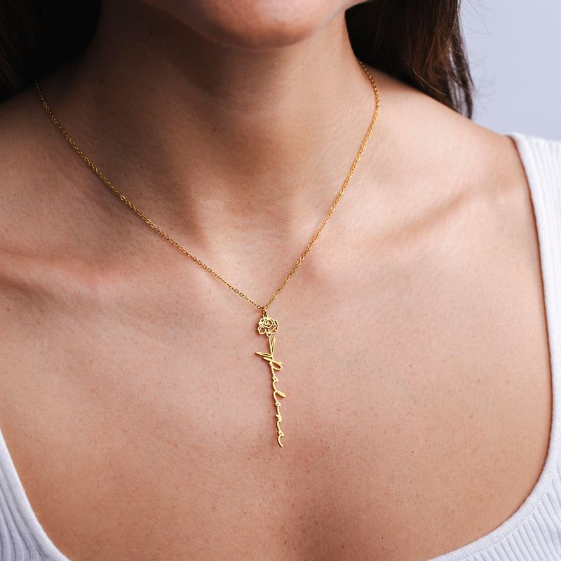 Personalized Name Necklace with Birth Flower - CG0603S,CG0604S,CG0605S,CG4447S