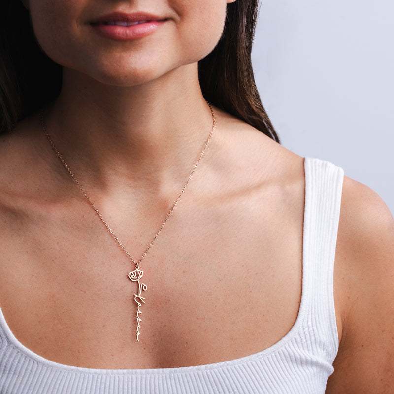 Personalized Name Necklace with Birth Flower - CG0603S,CG0604S,CG0605S,CG4447S
