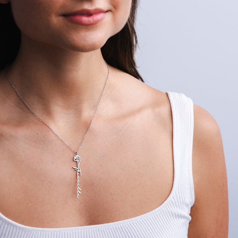 Personalized Name Necklace with Birth Flower - CG0603S,CG0604S,CG0605S,CG4447S