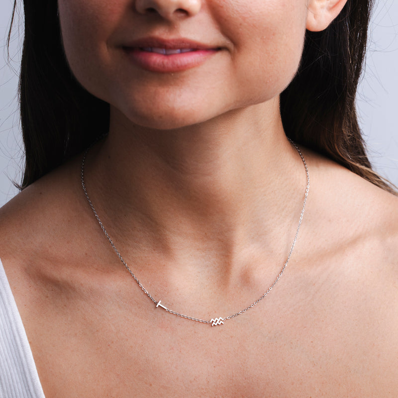 Personalized Dainty Initial Necklace with Zodiac Sign Symbol - CG0724S,CG0725S,CG0726S,CG0727S,CG0728S,CG0729S,CG0730S,CG0731S,CG0732S,CG0733S,CG0734S,CG0735S,CG0736S,CG0737S,CG0738S