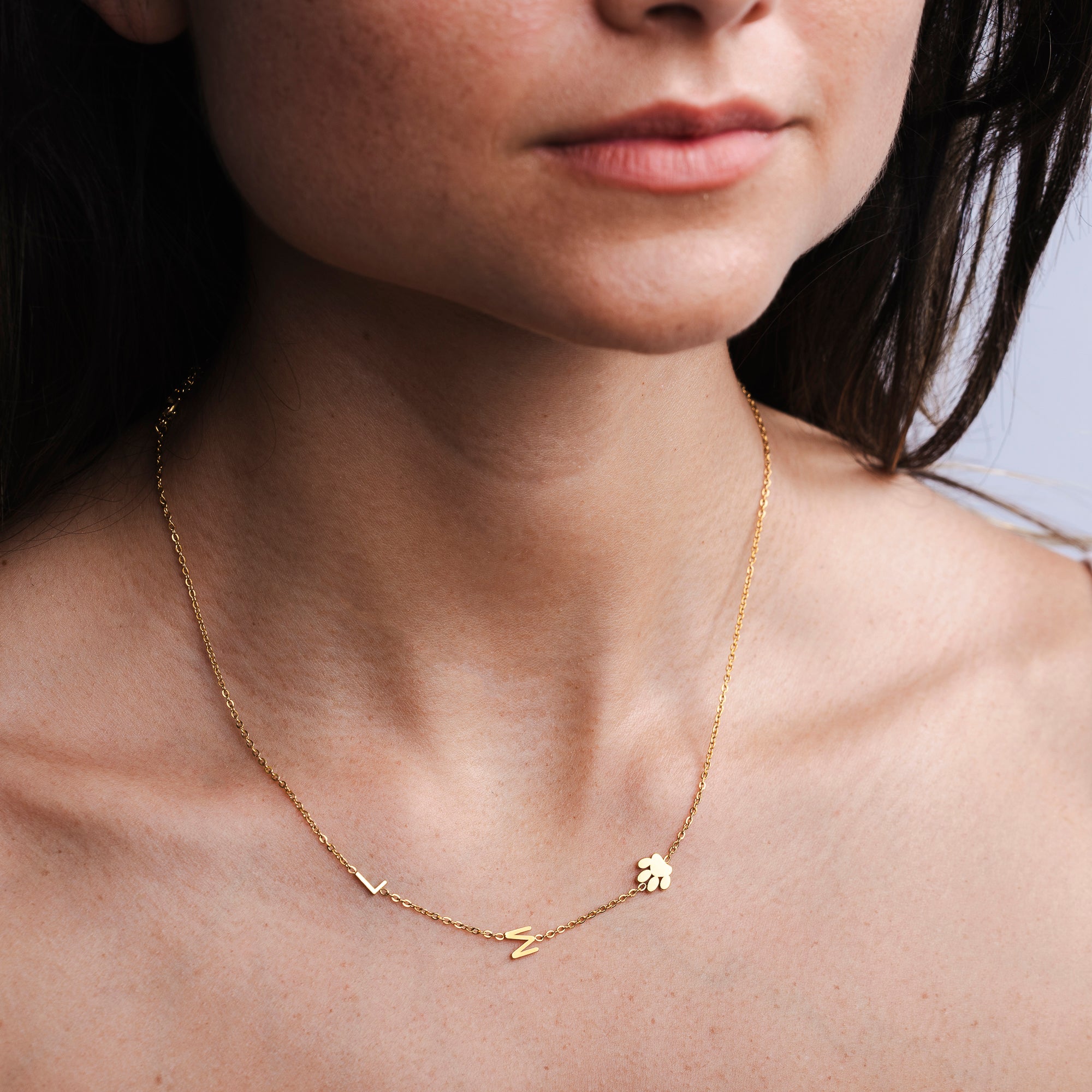 Personalized Sideway Initial Paw Print Necklace - CG0669S,CG0670S,CG0671S,CG0672S,CG0673S,CG0674S,CG0675S,CG0676S,CG0677S,CG0678S,CG0664S,CG0665S,CG0666S,CG0667S,CG0668S,CG4448S,CG4449S,CG4450S,CG4451S,CG4452S