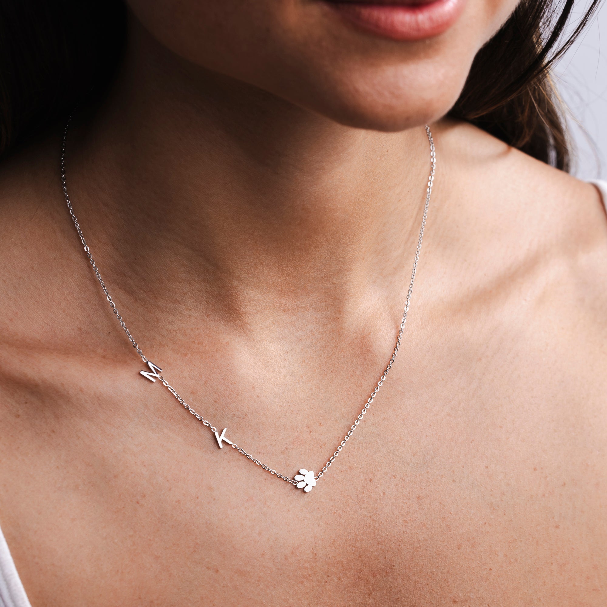 Personalized Sideway Initial Paw Print Necklace - CG0669S,CG0670S,CG0671S,CG0672S,CG0673S,CG0674S,CG0675S,CG0676S,CG0677S,CG0678S,CG0664S,CG0665S,CG0666S,CG0667S,CG0668S,CG4448S,CG4449S,CG4450S,CG4451S,CG4452S