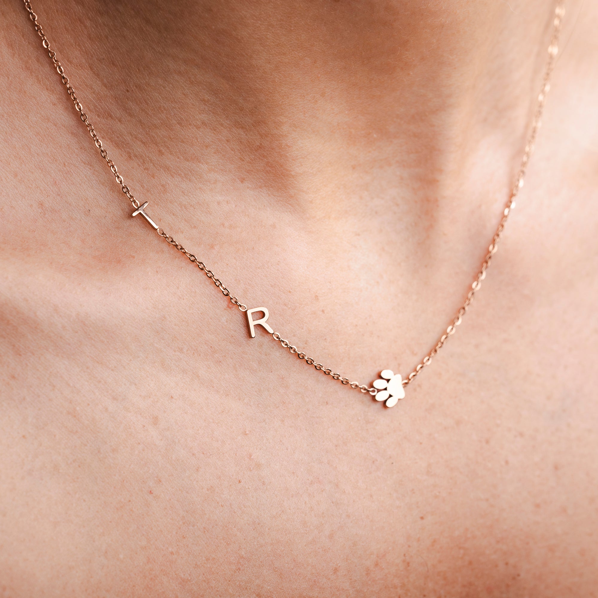 Personalized Sideway Initial Paw Print Necklace