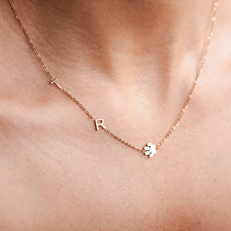Personalized Sideway Initial Paw Print Necklace - CG0669S,CG0670S,CG0671S,CG0672S,CG0673S,CG0674S,CG0675S,CG0676S,CG0677S,CG0678S,CG0664S,CG0665S,CG0666S,CG0667S,CG0668S,CG4448S,CG4449S,CG4450S,CG4451S,CG4452S