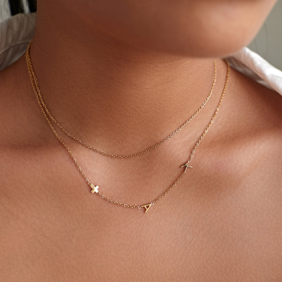 Personalized Sideway Initial Necklace + Matching Bracelet Bundle - CG3778S,CG3779S,CG3780S,CG3781S,CG3782S,CG3783S,CG3784S,CG3785S,CG3786S,CG3787S,CG3788S,CG3789S,CG3790S,CG3791S,CG3792S