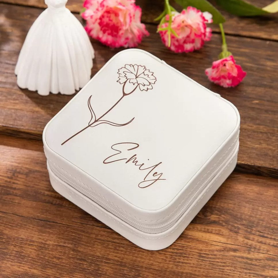 Custom Name Birth Flower Jewelry Box