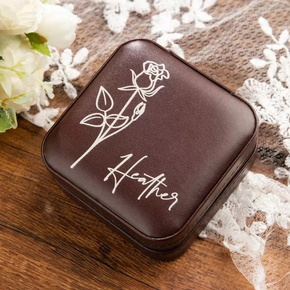 Custom Name Birth Flower Jewelry Box