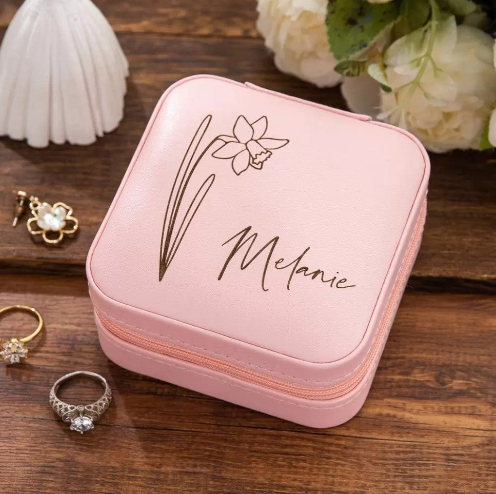 Custom Name Birth Flower Jewelry Box