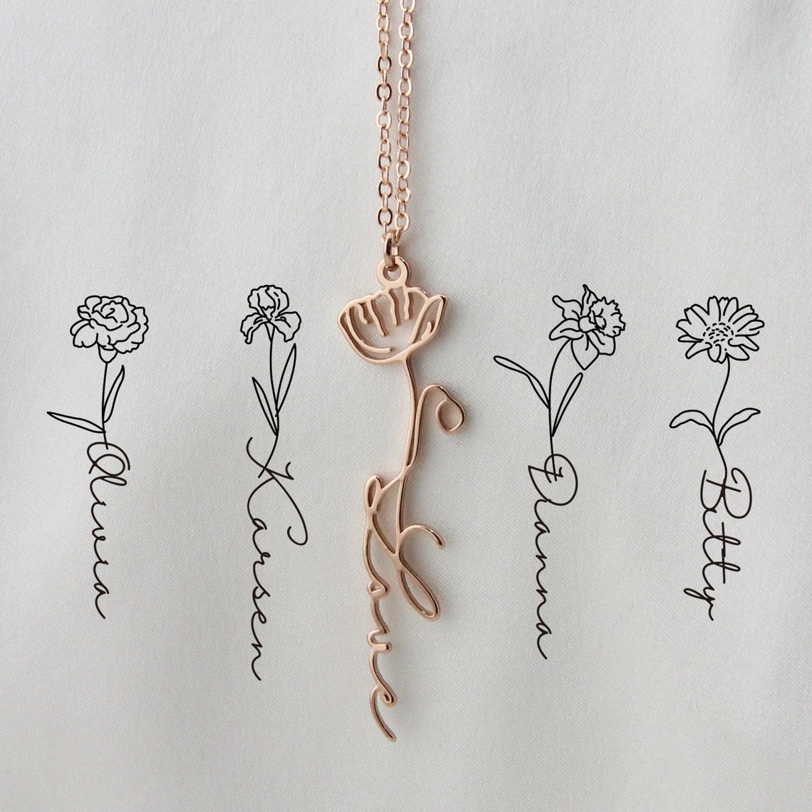 birthflower name necklace